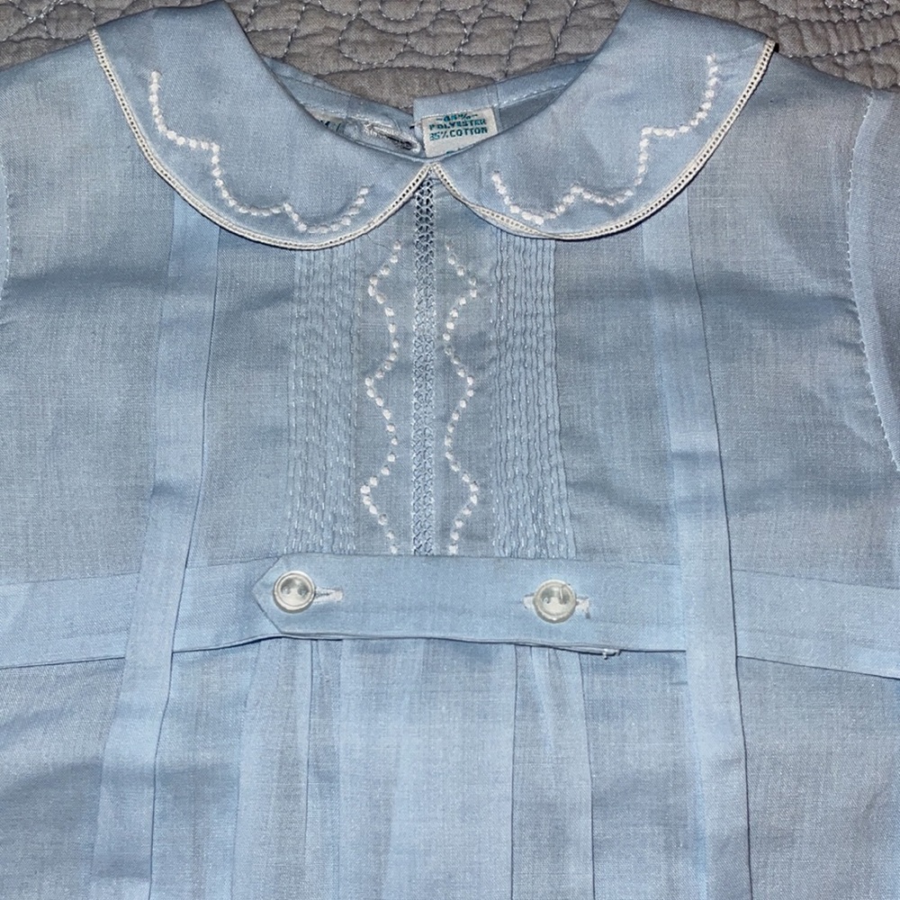 FELTMAN BROTHERS BABY BOYS LIGHT BLUE BELTED BUBBLE. Heirloom Portrait NWOT 6M - Picture 3 of 4